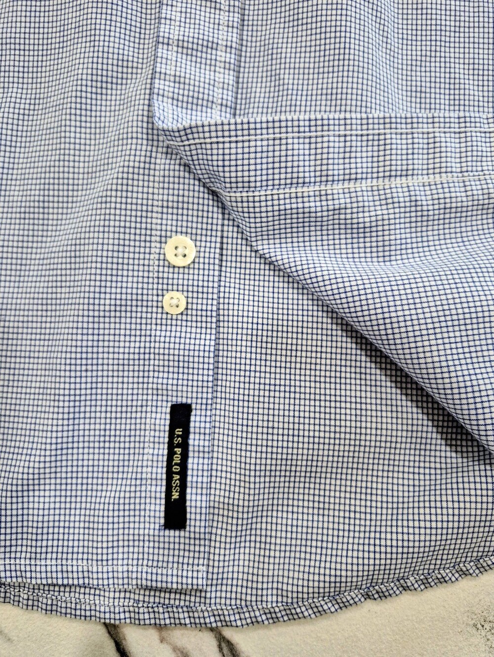 US Polo Assn Short Sleeve Button Down Shirt, Mens Slim Fit Medium, Blue Check - Picture 9 of 14